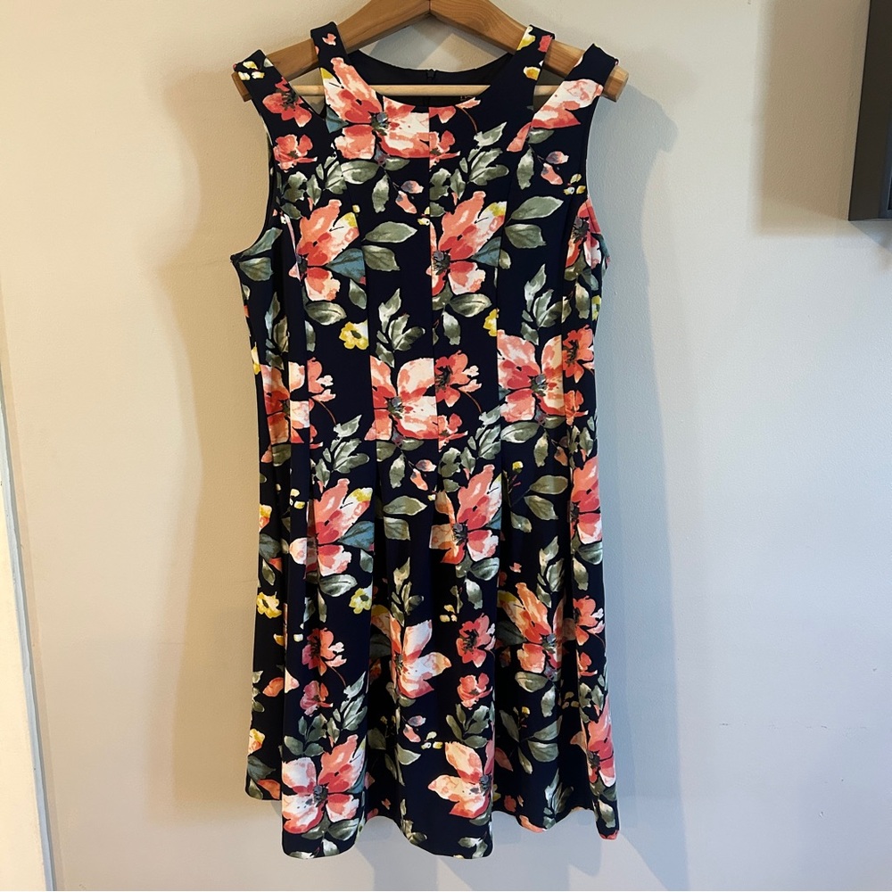 ILE New York Navy Floral Fit & Flare Dress | Size 14**